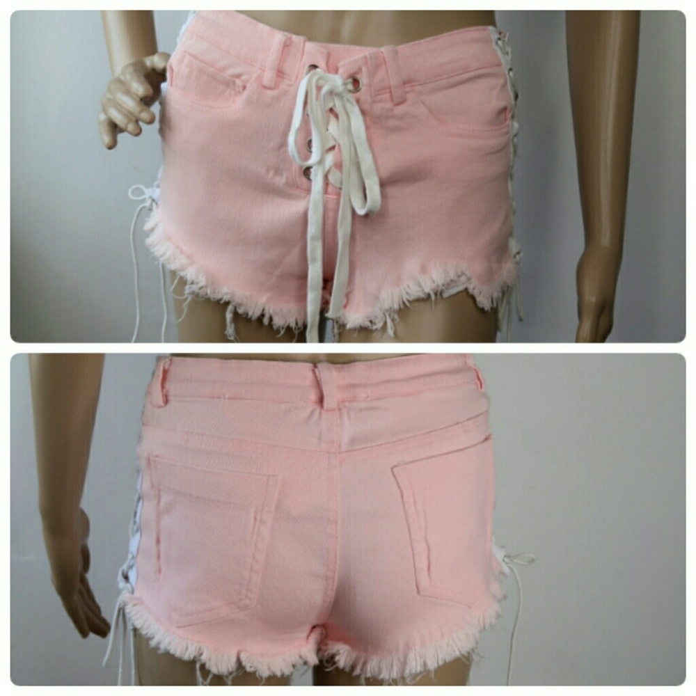 ALMOST GONE! PASTEL PINK LACE UP SHORTS!🌹 - Picture 4 of 7
